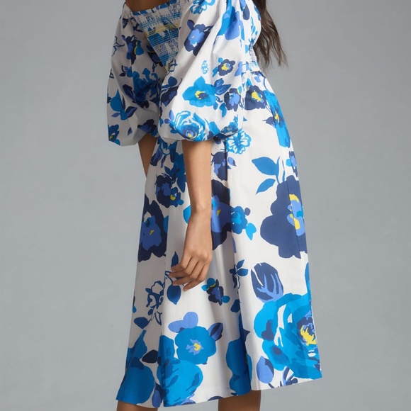 New Women's Plenty by Tracy Reese Off-The-Shoulder Puff-Sleeve Smocked Dress - Picture 4 of 9